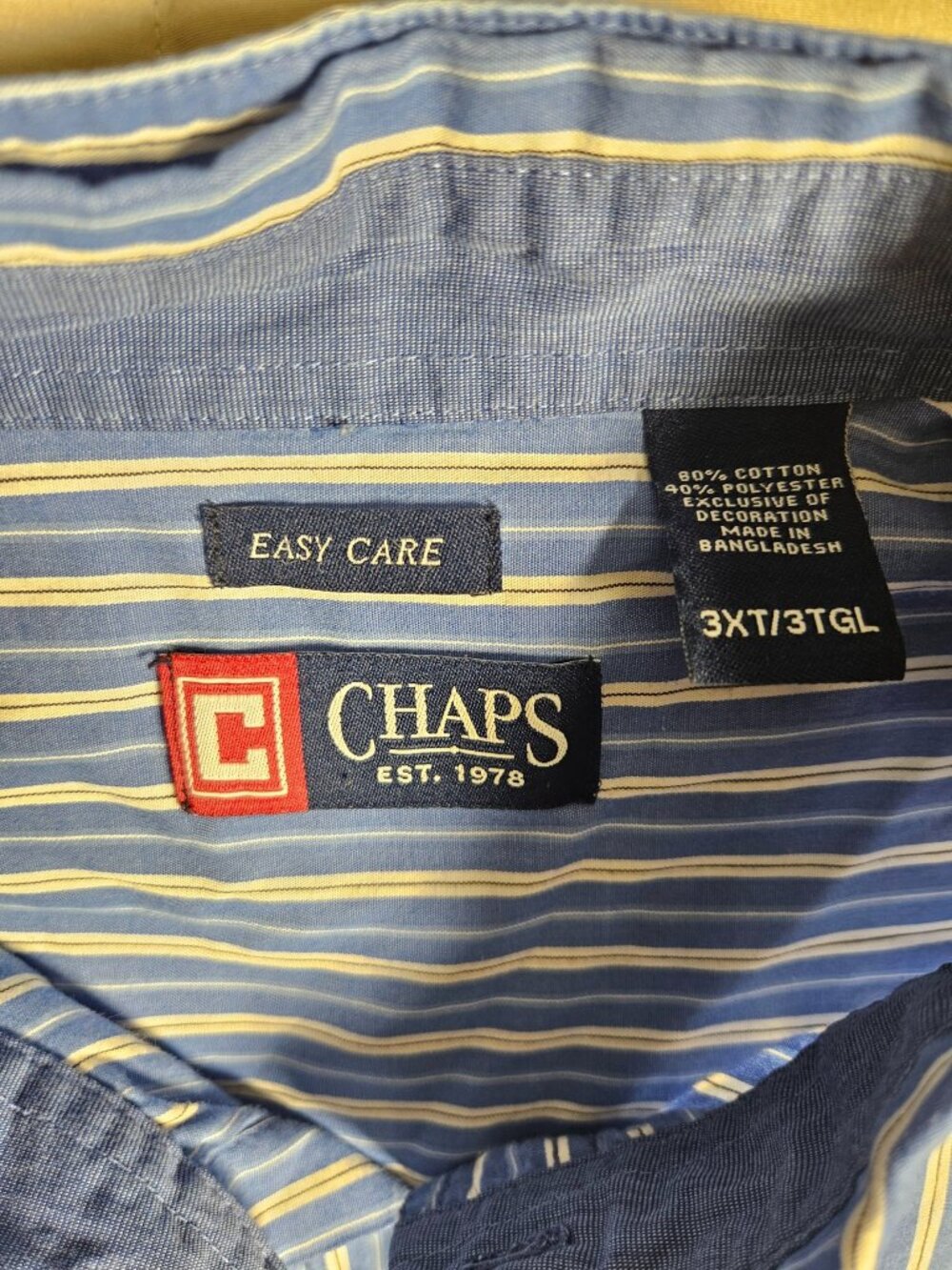 Chaps Striped Button Down Shirt Men's 3X Tall Blue White Easy Care